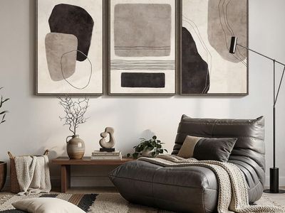 NEW 24x36 (3) Large Framed Neutral Abstract Wall Art for Living Room, Black and White Canvas Prints