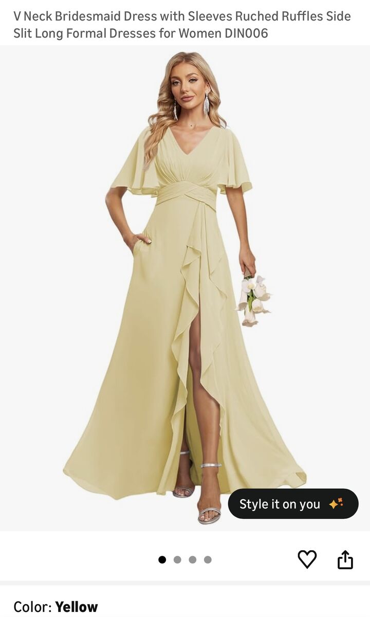 Yellow V neck bridesmaid dress