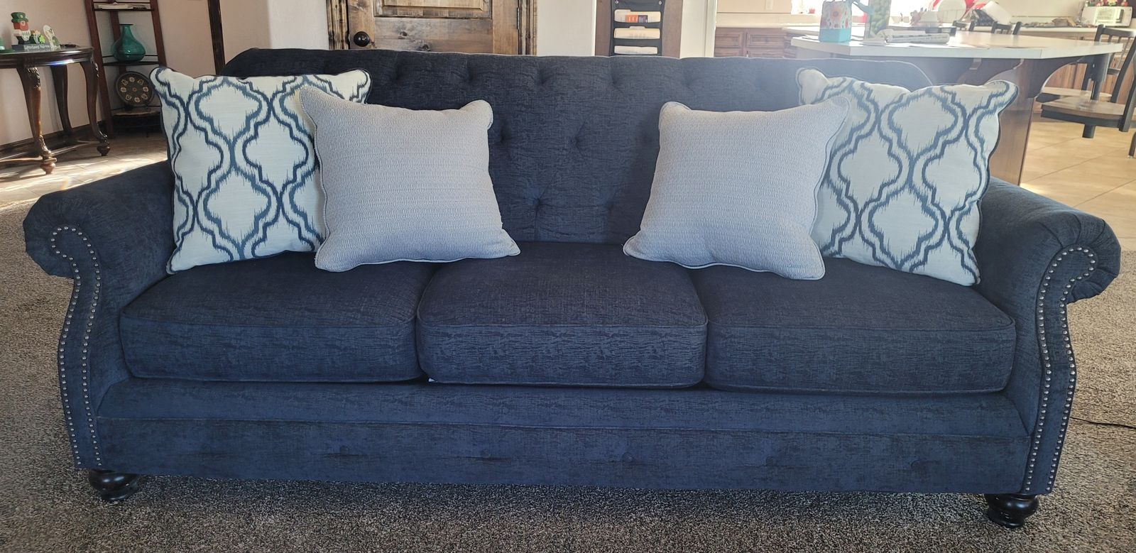 Beautiful Deep Blue Sofa and Love Seat