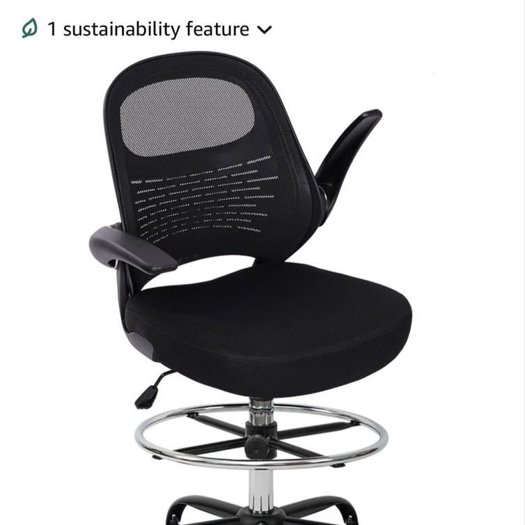 HYLONE Drafting Chair Tall Office Chair with Flip-Up Armrests Lumbar Support Footrest Ring Mesh Black
