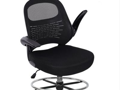 HYLONE Drafting Chair Tall Office Chair with Flip-Up Armrests Lumbar Support Footrest Ring Mesh Black