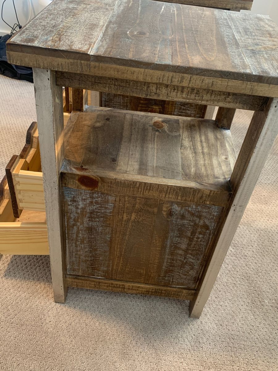 Rustic Farmhouse Style Wood End Table with 2 Drawers, Distressed Finish