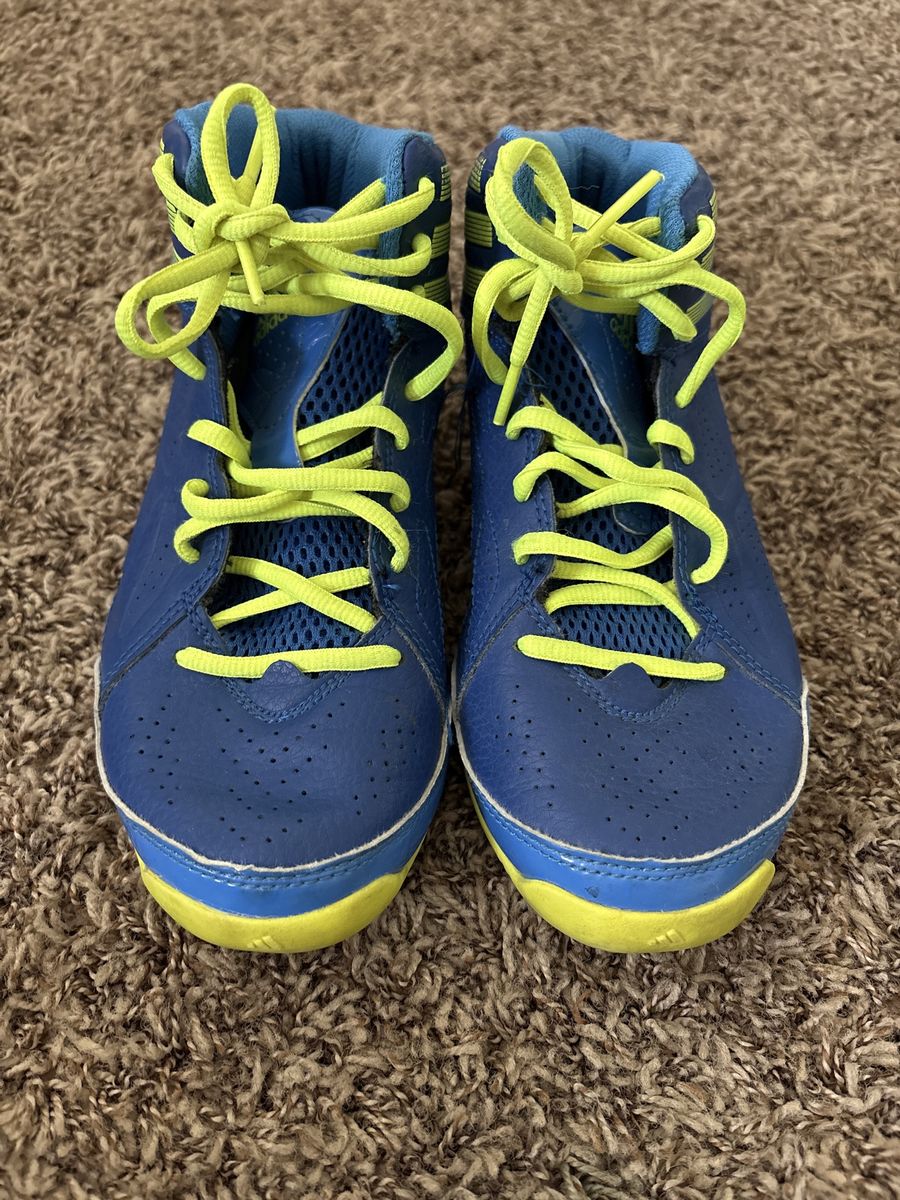 Adidas Blue & Neon Yellow High-Top Sneakers - Men's Size 4, Good Condition