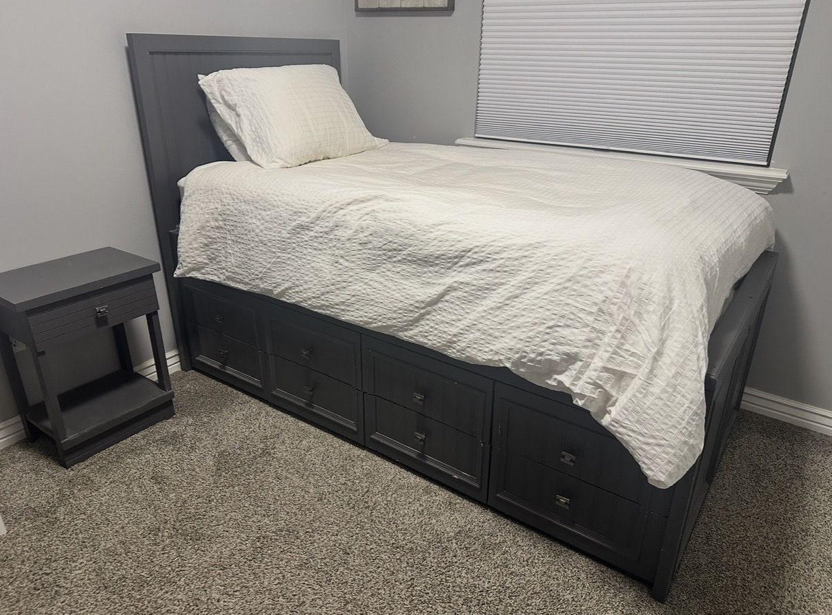Twin Captain's Bed, Removable Headboard, Nightstan