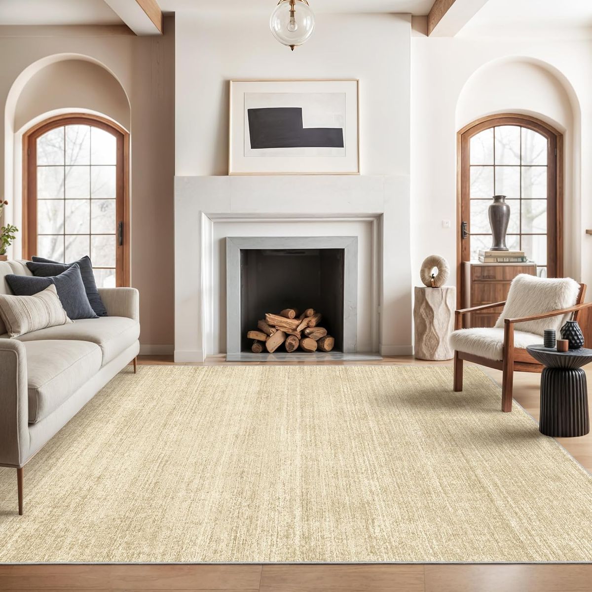 NEW 6x9 Modern Neutral Washable Rug - Stain Resistant Neutral Beige Tan Distressed Boho