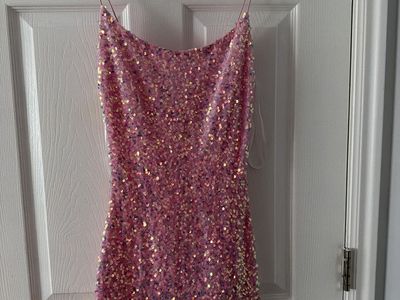 Sparkly Pink Sequin Mini Dress - Size Small - Spaghetti Strap, Bodycon