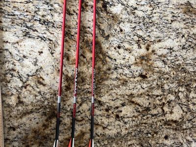 Carbon Express Maxima RED Arrows 28.5 inch with target tip 350 Spine with AAE Hybrid Vanes (3 Pack) small cuts in vanes