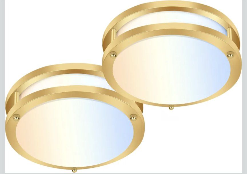 2 LED Ceiling Lights, Gold Finish
