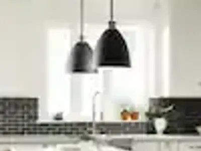 NEW in box Generation Lighting Matte Black Modern Pendant w/ Brushed Nickel Accent- Set of 2