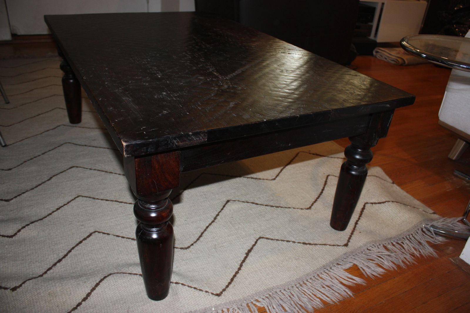 Dark Wood Coffee Table with Turned Legs - Rectangular Living Room Furniture 48" X 30" X 18" high