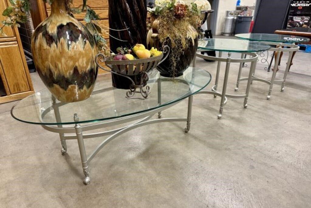 Metal Glass 3 Table Set