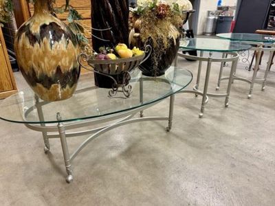 Metal Glass 3 Table Set