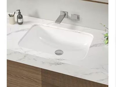 Glacier Bay 22 in. Ceramic Rectangular Undermount Bathroom Sink in White with Overflow Drain