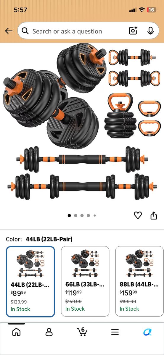 Unbranded 44LB 5-in-1 Multifunctional Adjustable Dumbbell, Barbell, Kettlebell, Weight Plate Set