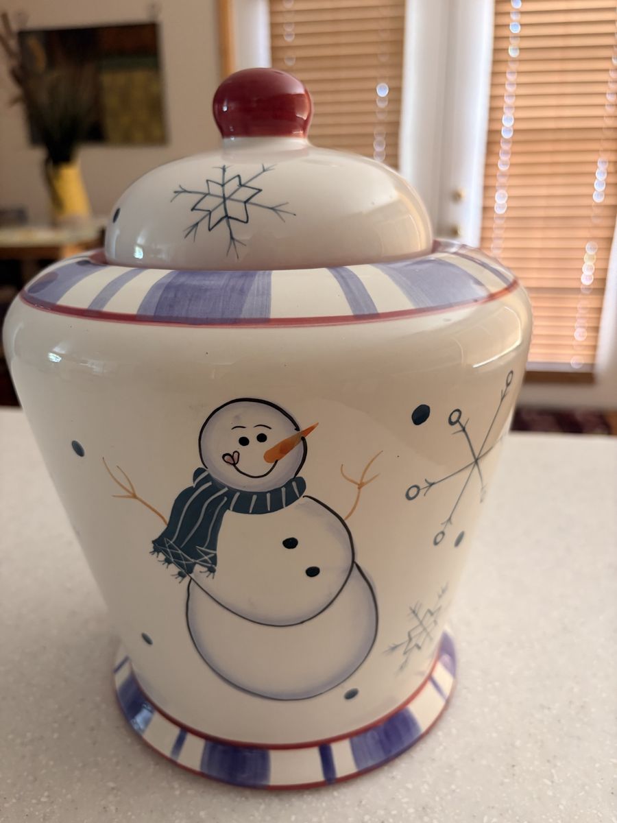Ceramic Snowman Cookie Jar Holiday Decor