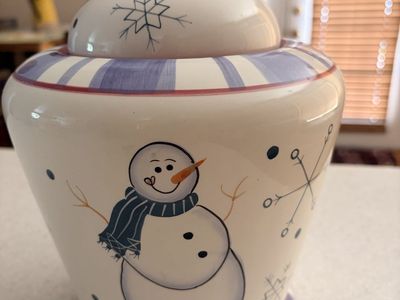 Ceramic Snowman Cookie Jar Holiday Decor