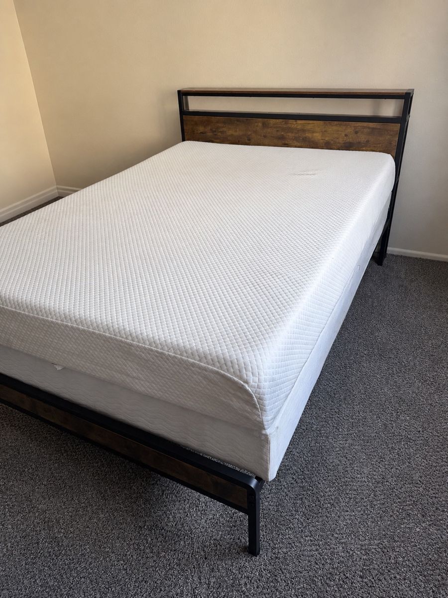 Full Bed Set w/ Frame, Mattress & Box Spring + Built-In Outlets/USB