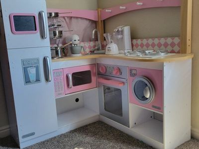 KidKraft Pink Wooden Corner Play Kitchen Set with Accessories