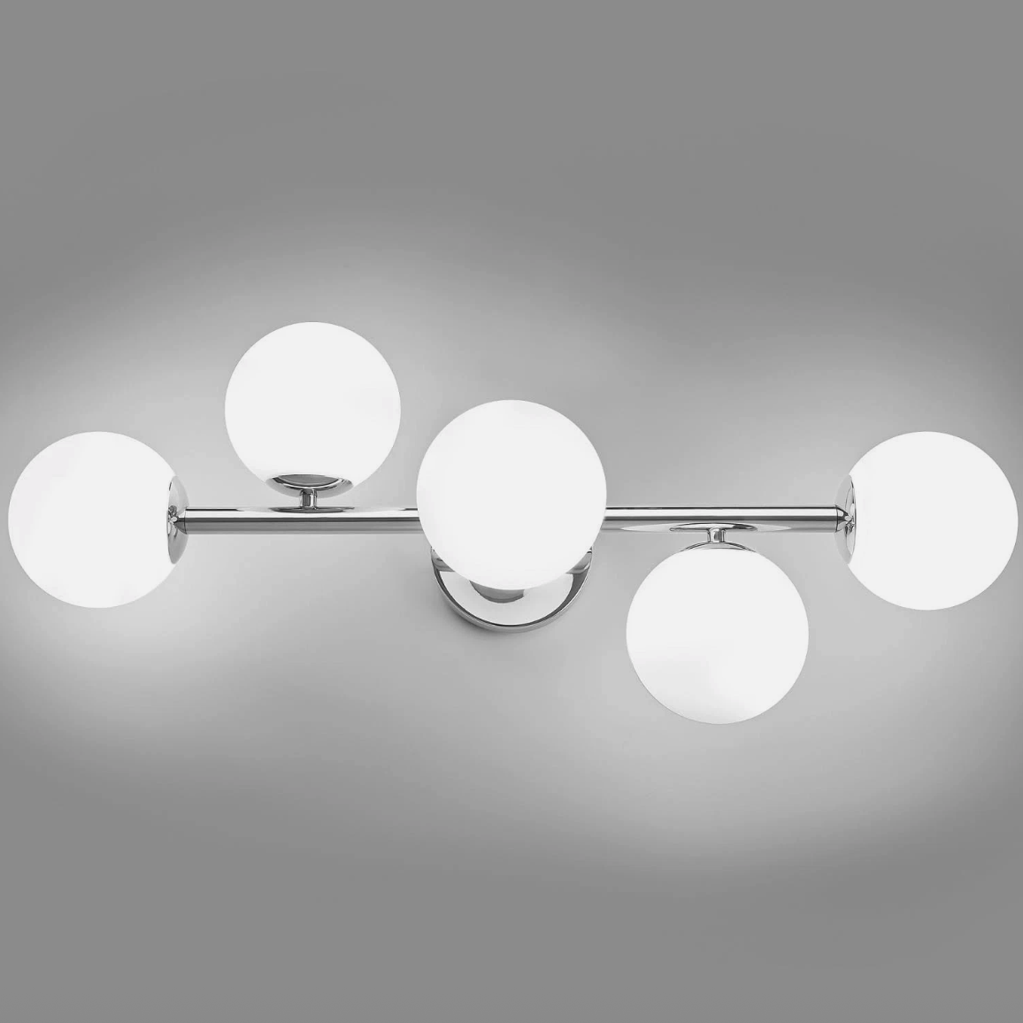 Modern 5-Light Bathroom Vanity Light Chrome Globe Wall Fixture Mid Century