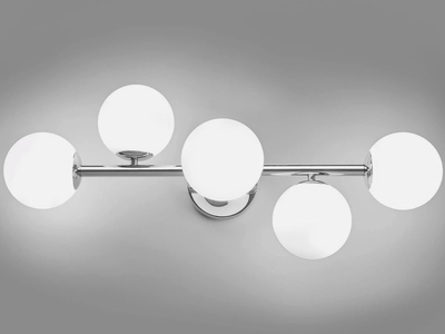 Modern 5-Light Bathroom Vanity Light Chrome Globe Wall Fixture Mid Century