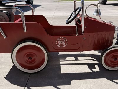 Vintage Metal Pedal Fire Truck Ride-On Toy with Working Bell and Hose Reel