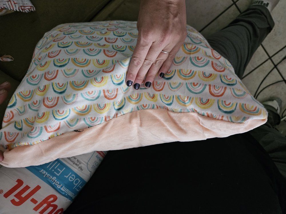 Handmade Rainbow Print & Peach Plush Baby Pillow - Soft & Cozy Nursery Decor