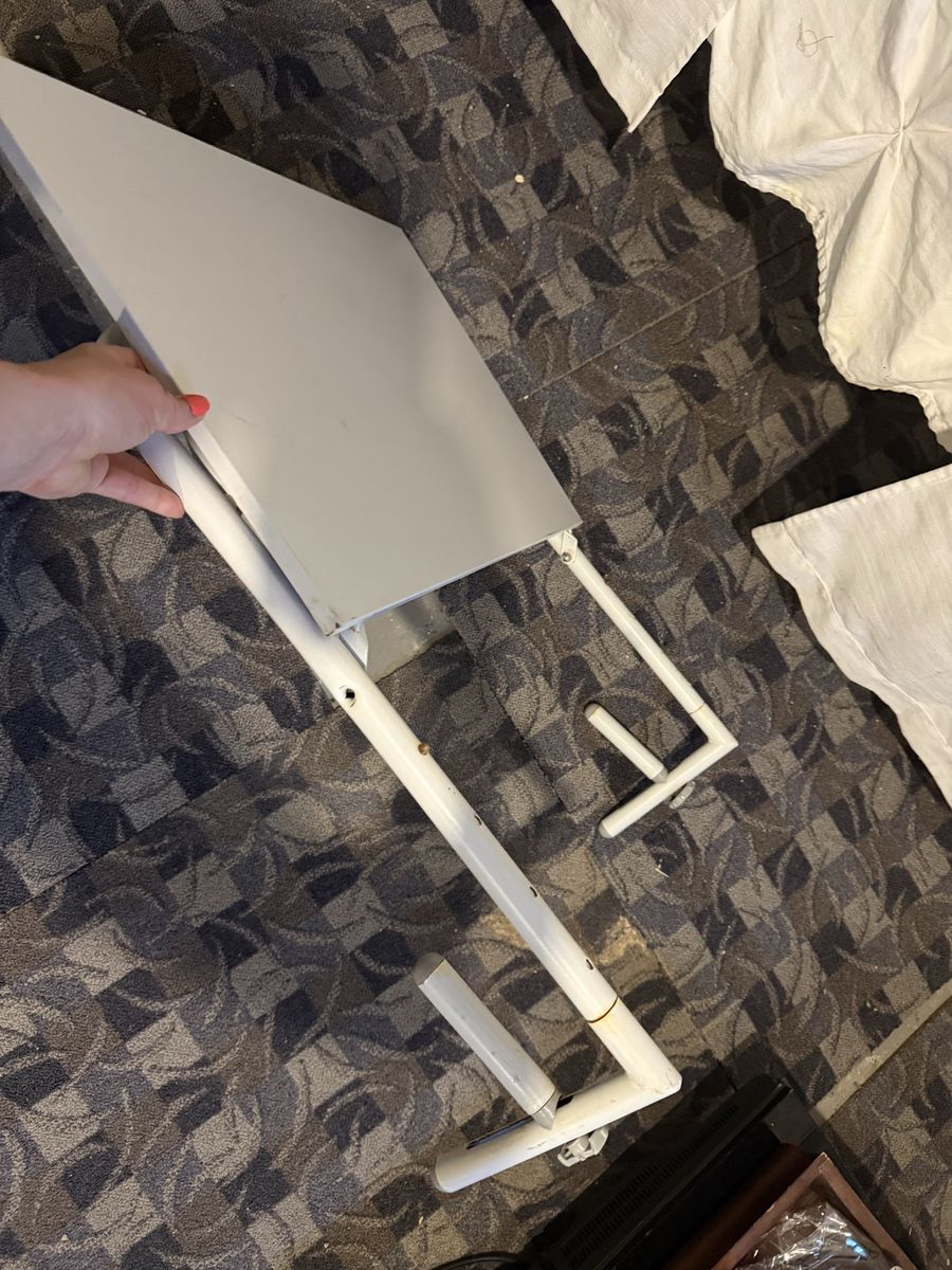 Folding White Laptop/TV Tray Table - Adjustable Portable Side Table
