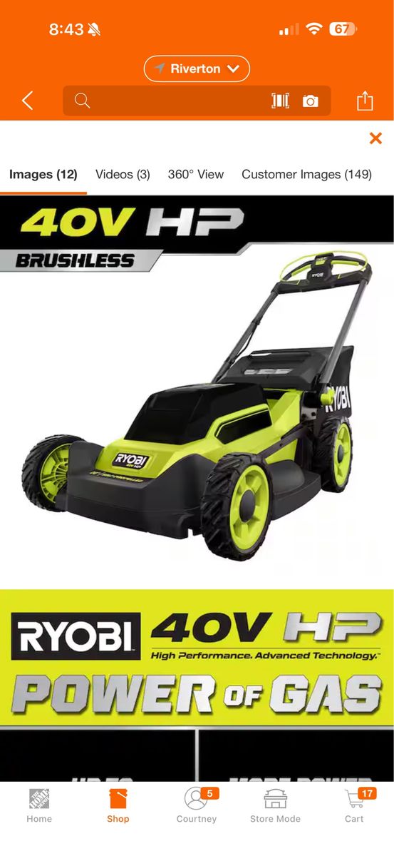 BRAND NEW RYOBI 20” LAWN MOWER-OPEN BOX