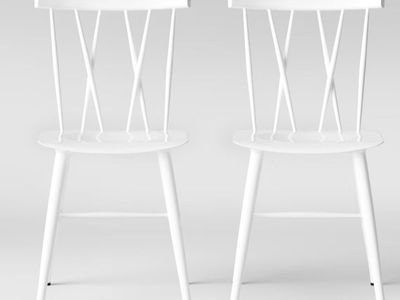 New Assembled Set of 2 Threshold Modern Metal X Back Dining Chairs, White