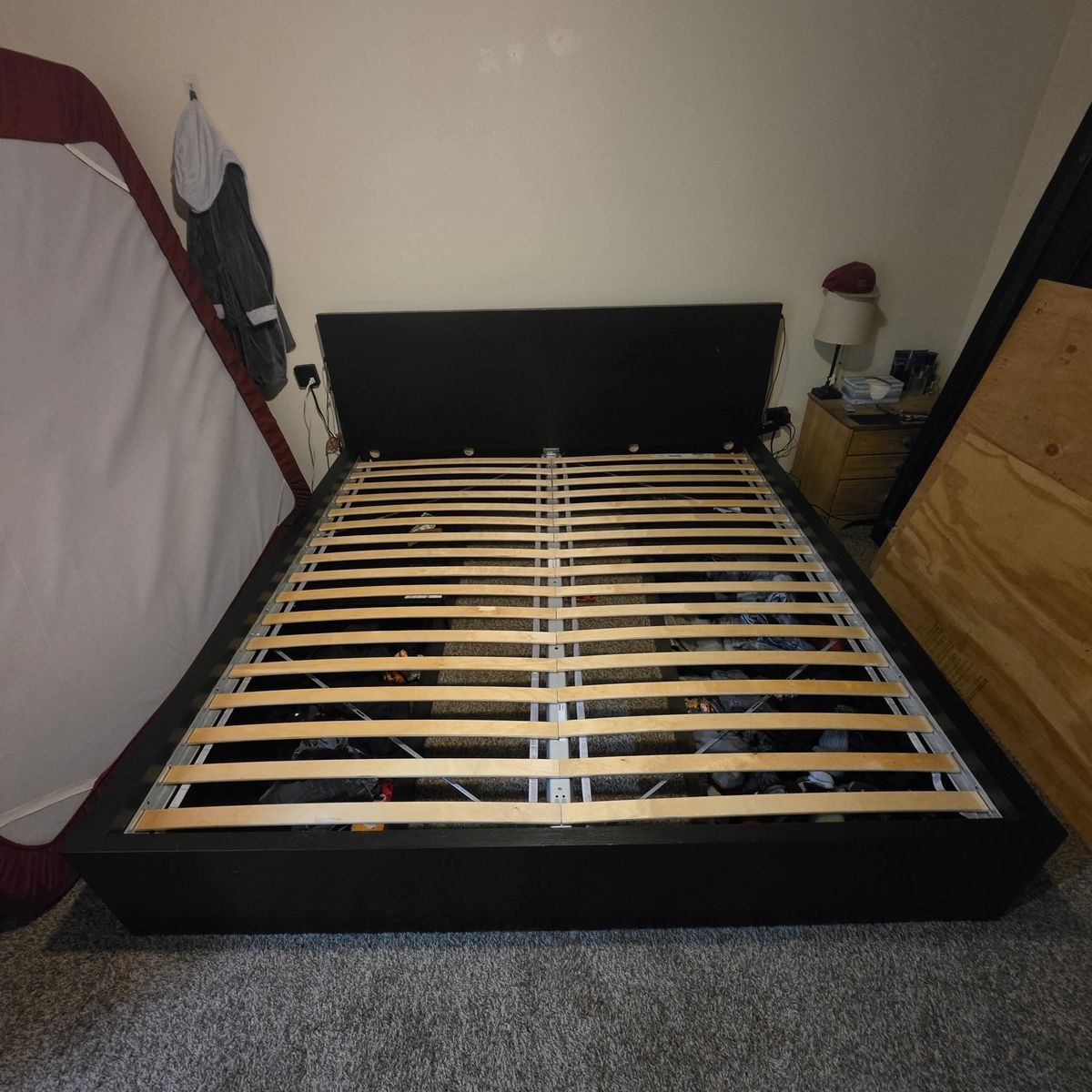 King size wooden bed frame with 4 drawers