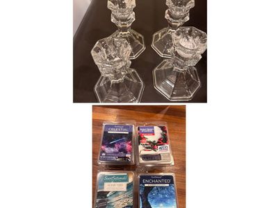 Candlesticks and wax candle cubes $1 each
