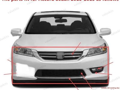 11PCS For Accord 2013 2014 2015 Bumper Upper Lower Grille Mesh Fog Light Kit