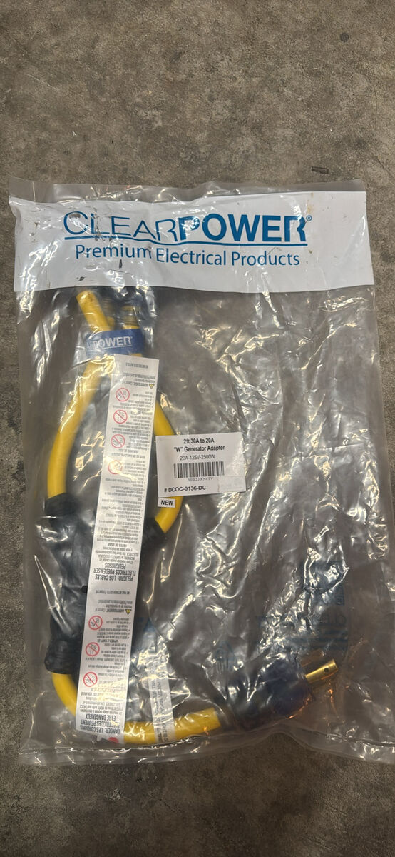 Clear power 2’ 30a to 20a “W” generator adapter