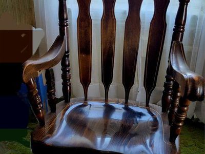 Wooden Rocking Chair with Floral Backrest