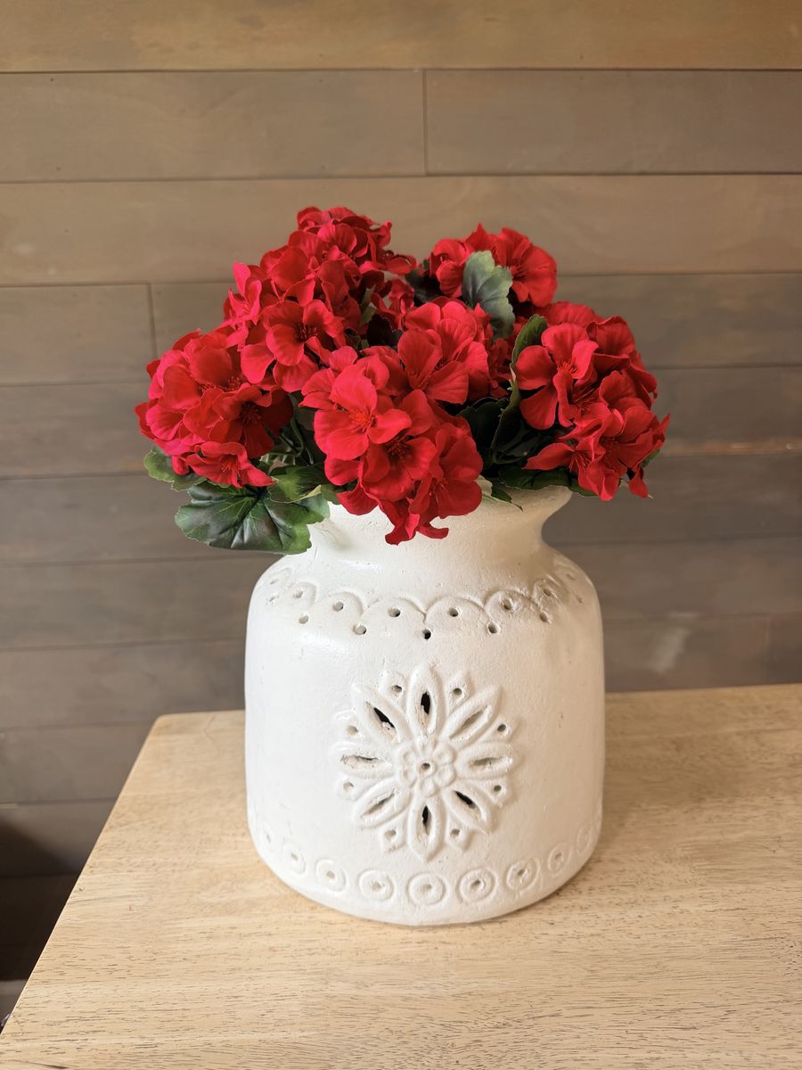 Faux flowers! Artificial Floral Arrangement Bundle & Decorative White Ceramic Cutout Vase