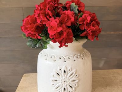 Faux flowers! Artificial Floral Arrangement Bundle & Decorative White Ceramic Cutout Vase