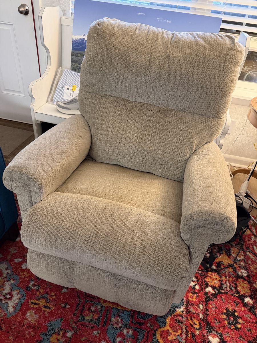 Comfortable Beige Recliner Chair - Plush Upholstery, Good Condition