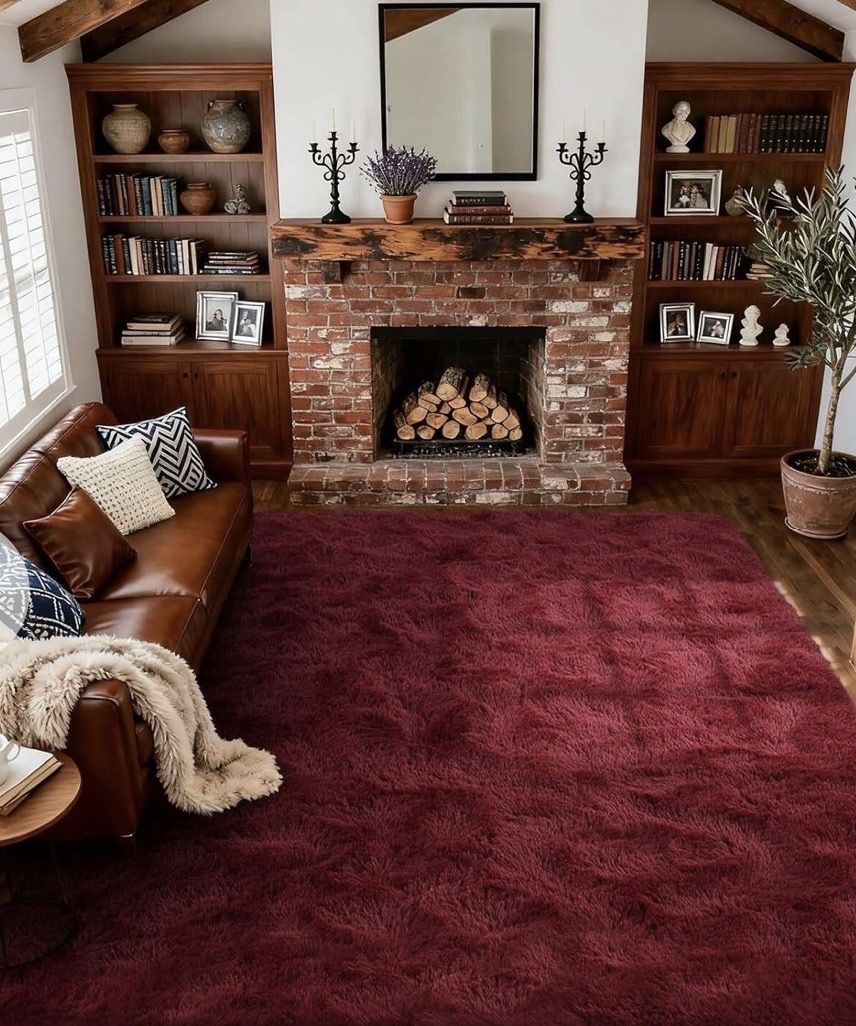 9x12 Ft Shag Rug, Ultra Soft Burgundy