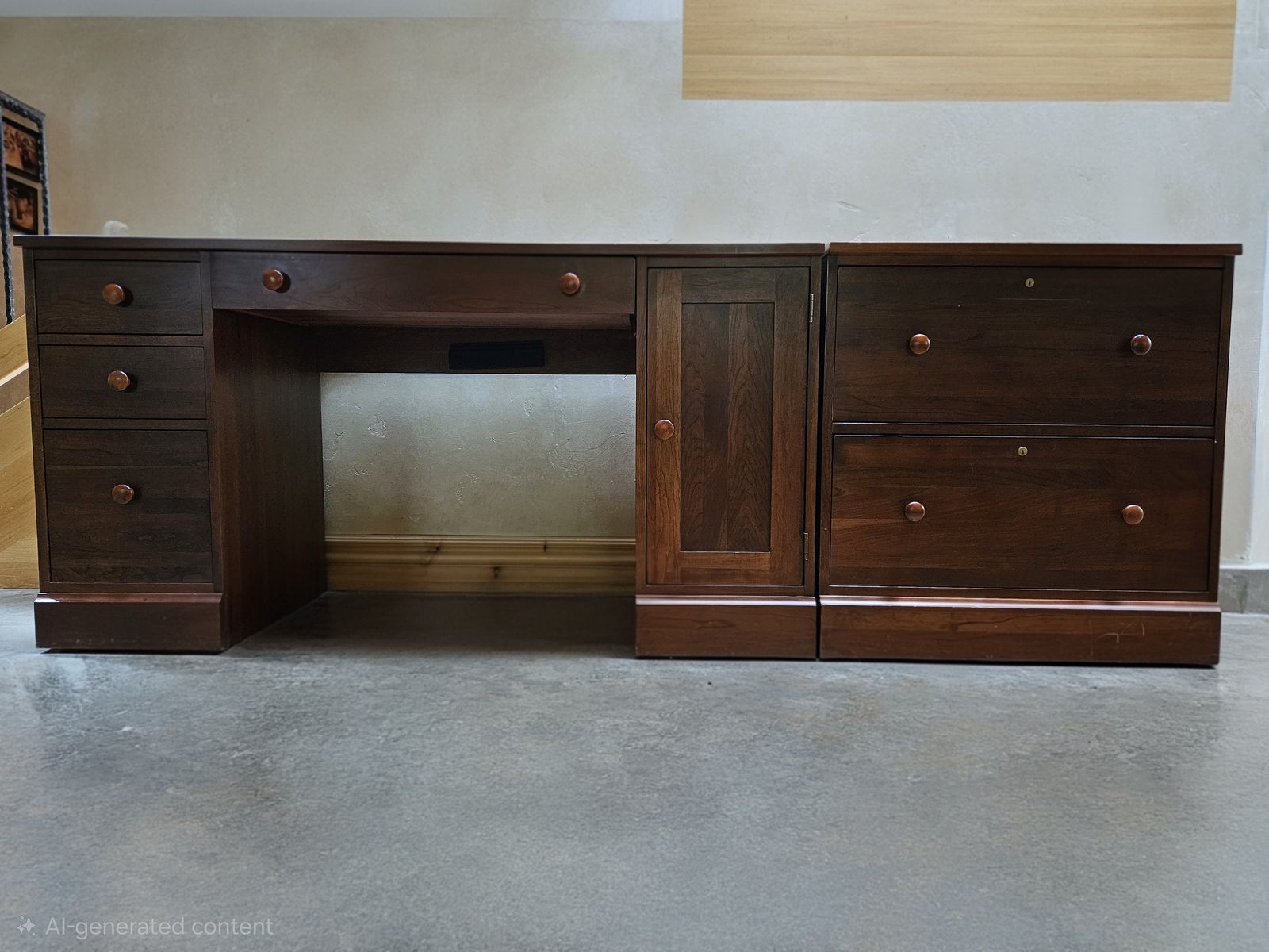 Solid Wood Executive Desk with Keyboard Tray & 2 drawer lateral filing cabinet - ETHAN ALLEN brand