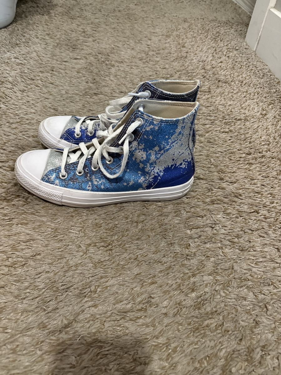 Converse All Star High-Top Sneakers - Blue/Silver Glitter, Women's Size 7.5 - Excellent Condition