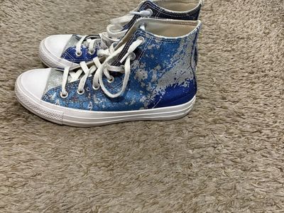 Converse All Star High-Top Sneakers - Blue/Silver Glitter, Women's Size 7.5 - Excellent Condition