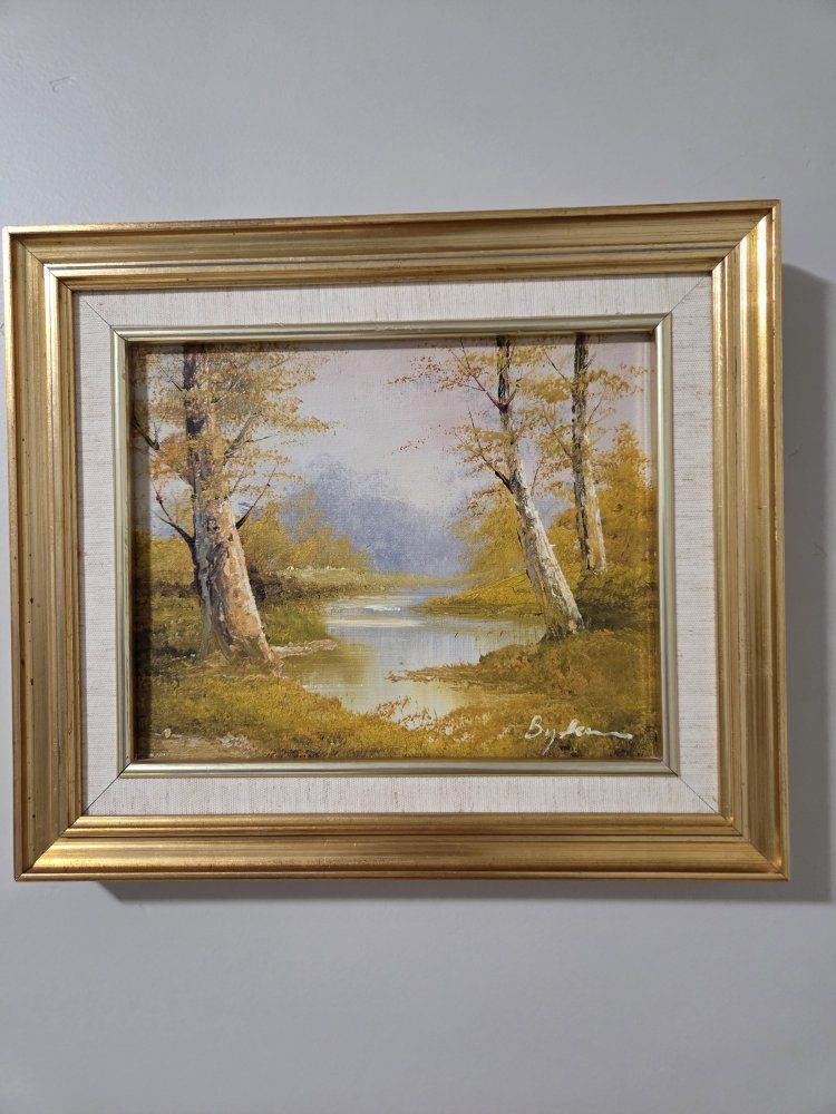 Framed Autumn River Landscape Oil Painting Signed By Artist Byron.
