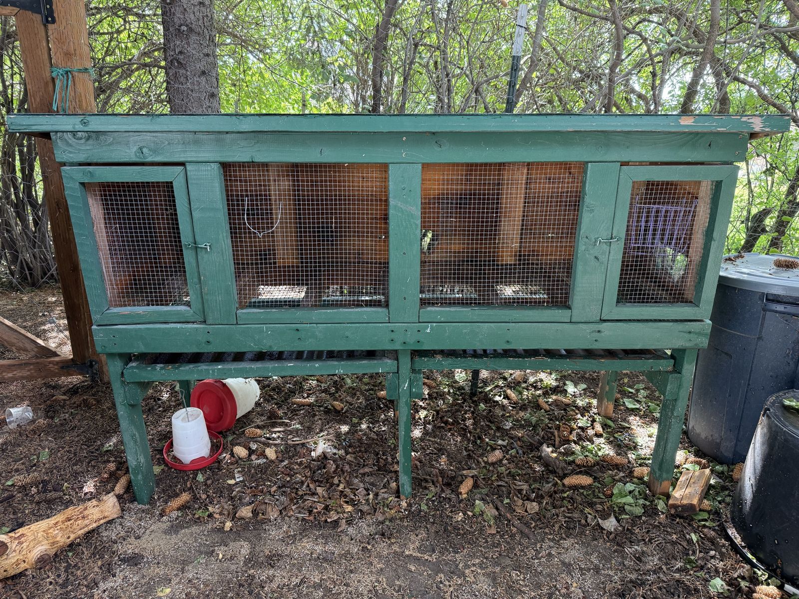 Handmade Green Wooden Rabbit Hutch - Raised Outdoor Pet Enclosure