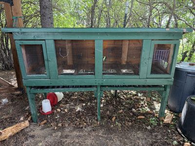 Handmade Green Wooden Rabbit Hutch - Raised Outdoor Pet Enclosure