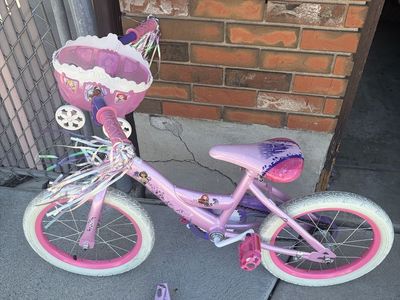 Disney Princess Kids' 16" Bicycle w/ Basket & Training Wheels, Pink & Purple