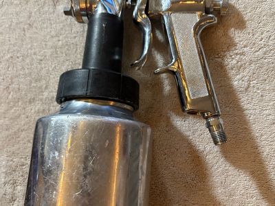 Unbranded Chrome Spray Gun with Bottom Mount Reservoir for Painting & Projects Used Paint Spray Gun & Respirator Mask - Good Con