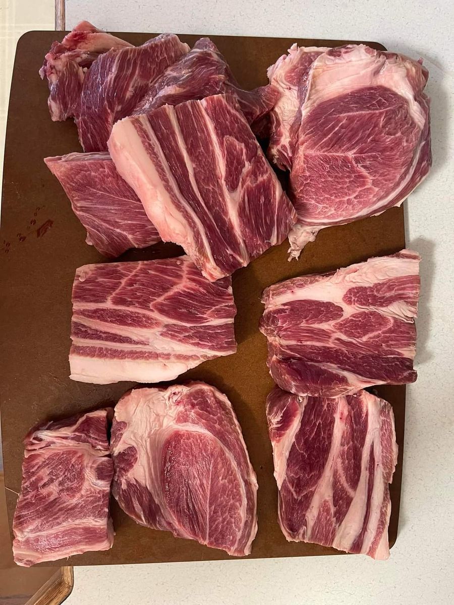 Red meat, pasture raised Heritage Breed whole hog pork for sale - ready to butcher May 31st