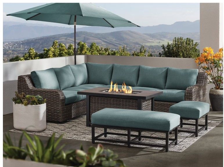 Member's Mark Athena Sectional with Sintered Stone Top and Sunbrella Fabric, 7pc outdoor furniture