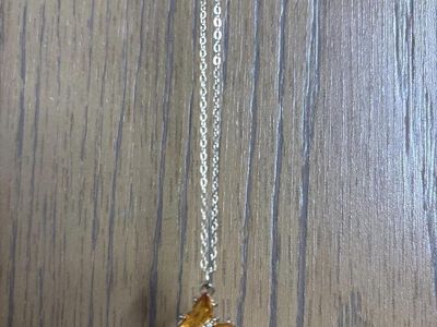 Gold Tone Butterfly Pendant Necklace with Orange/Brown Gems