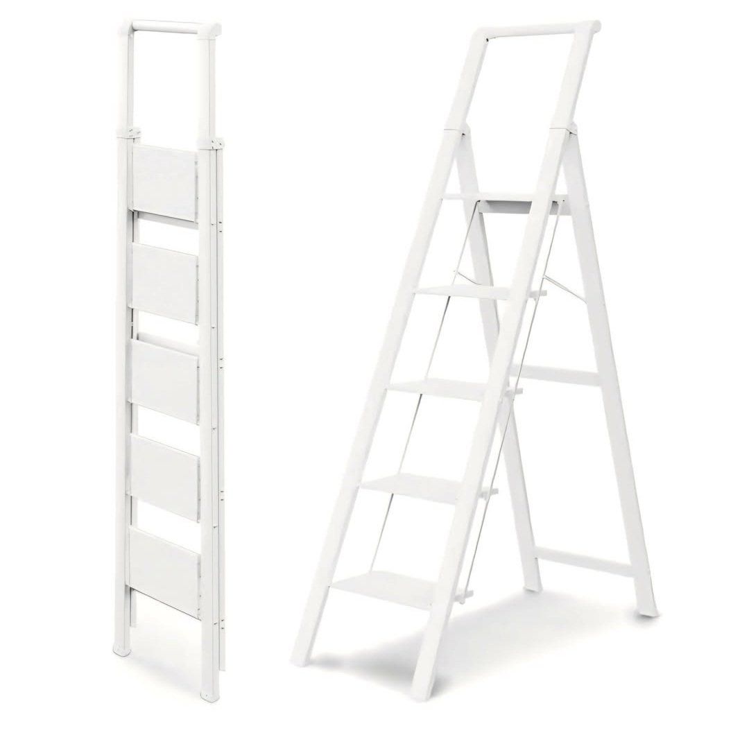 WOA WOA 5 Step Ladder, Ladders for Home, Anti-Slip Pedals, Step Stool Foldable, Lightweight to Move, Ease of Storage, Reach 10ft